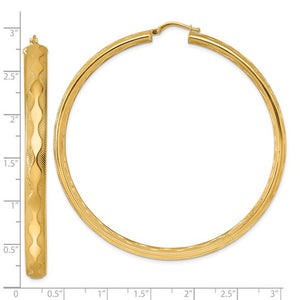 14k Yellow Gold 65mm x 5.5mm Wavy Textured Round Hoop Earrings
