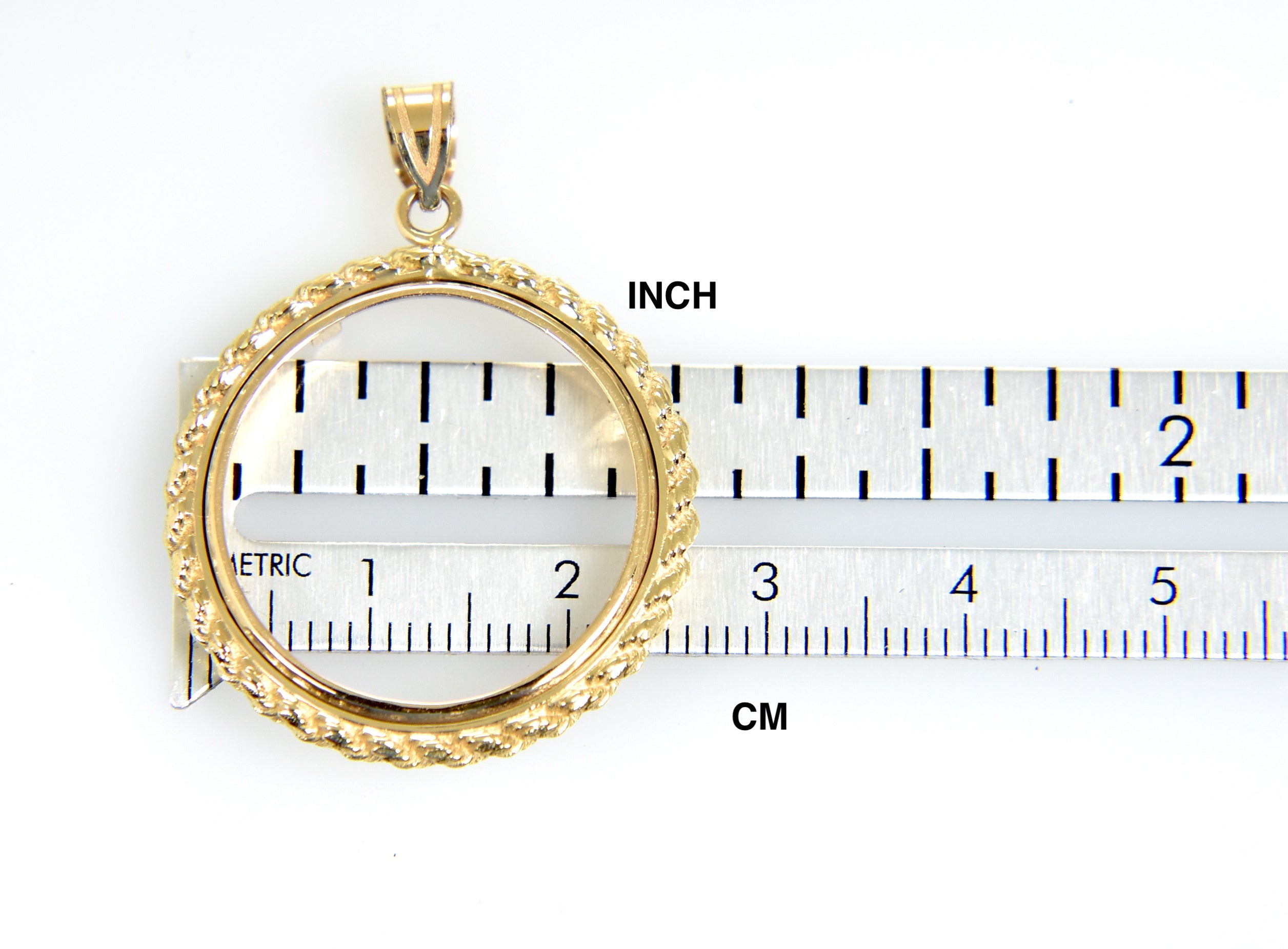 14K Yellow Gold 1/4 oz American Eagle 1/4 oz Panda US $5 Dollar Jamestown 2 Rand Coin Holder Rope Polished Prong Bezel Pendant Charm for 22mm Coins