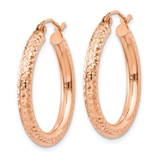 14k Rose gold hoop earrings on a white background