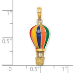 Load image into Gallery viewer, Gold pendant with a colorful hot air balloon design on a white background with measurement scale.
