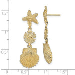 Załaduj obraz do przeglądarki galerii, 14k Yellow Gold Sand Dollar Starfish Clam Scallop Shell Dangle Earrings
