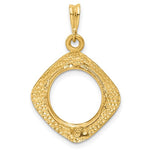 Afbeelding in Gallery-weergave laden, 14k Yellow Gold Diamond Shaped Beaded Prong Coin Bezel Holder Pendant Charm Holds 13mm Coins United States US 1 Dollar Type 1 Mexican 2 Peso
