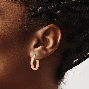 14k Rose Gold 19mm x 3.75mm Diamond Cut Inside Outside Round Hoop Earrings