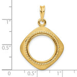 Afbeelding in Gallery-weergave laden, 14k Yellow Gold Prong Coin Bezel Holder Holds 15mm Coins or US $1 Dollar Type 2 Diamond Shaped Beaded Pendant Charm
