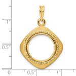Charger l'image dans la galerie, 14k yellow gold prong coin bezel holder holds 15mm coins or us $1 dollar type 2 diamond shaped beaded pendant charm
