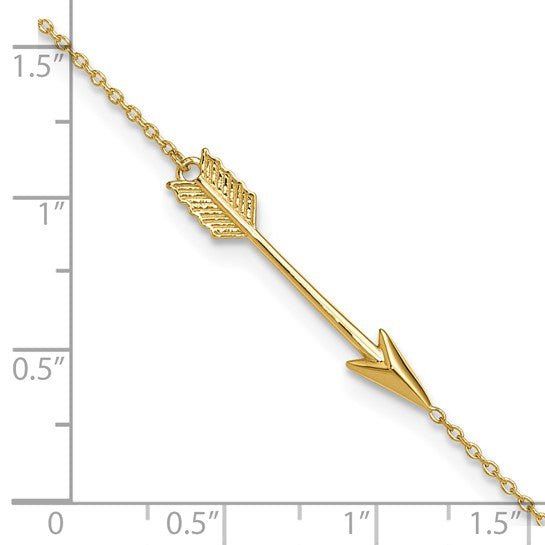 14k Yellow Gold Arrow Anklet 9 Inch with Extender