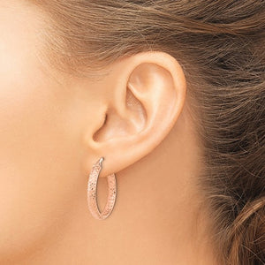 14k Rose Gold 25mm x 3.75mm Diamond Cut Inside Outside Round Hoop Earrings