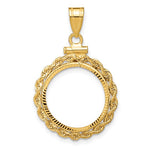 Carica l&#39;immagine nel visualizzatore di Gallery, 14K Yellow Gold 1/10 oz American Eagle 1/10 oz Krugerrand Coin Holder Holds 16.5mm Coins Rope Bezel Screw Top Pendant Charm
