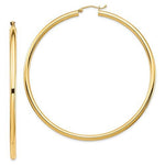 Charger l'image dans la galerie, 14K Yellow Gold 70mm x 3mm Extra Large Giant Gigantic Big Lightweight Round Classic Hoop Earrings
