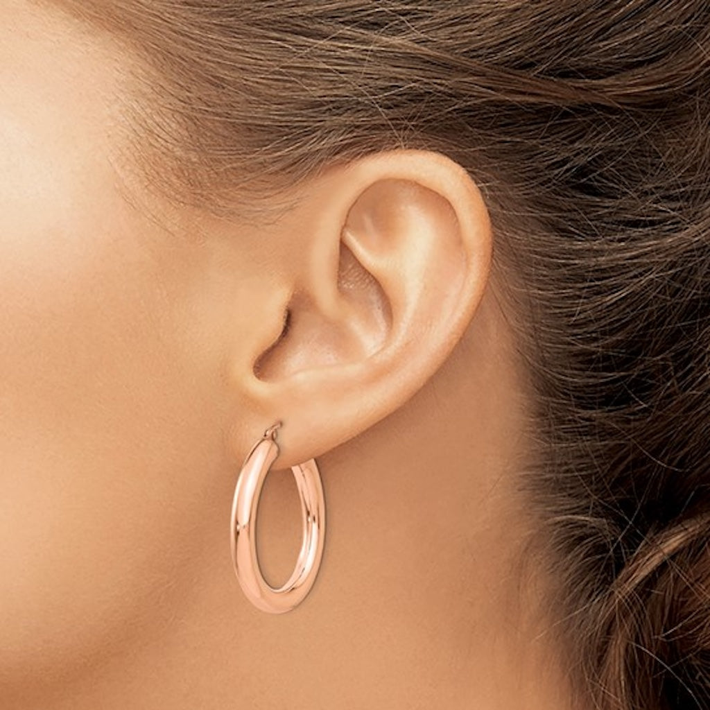 14K Rose Gold 30mm x 4mm Classic Round Hoop Earrings