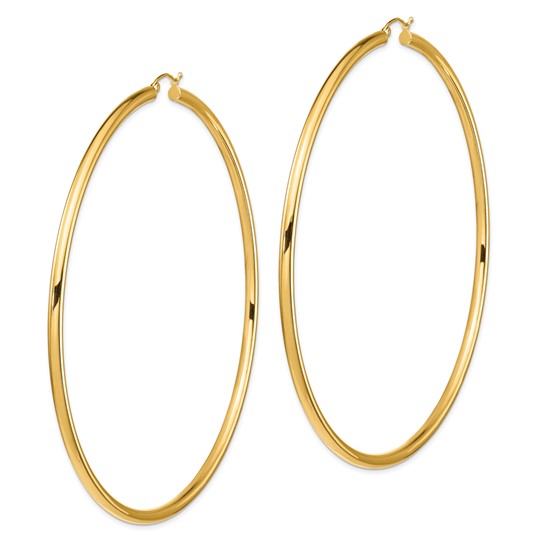 14K Yellow Gold 90mm x 3mm Extra Large Giant Gigantic Big Round Classic Hoop Earrings