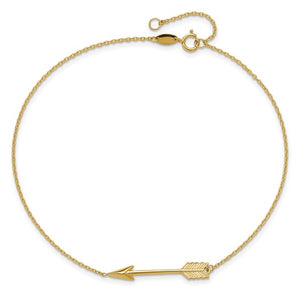 14k Yellow Gold Arrow Anklet 9 Inch with Extender