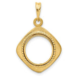 Charger l&#39;image dans la galerie, 14k Yellow Gold Diamond Shaped Beaded Prong Coin Bezel Holder Pendant Charm Holds 13mm Coins United States US 1 Dollar Type 1 Mexican 2 Peso
