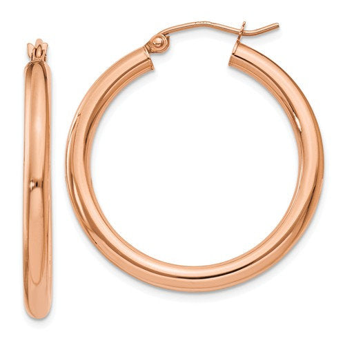 14K Rose Gold 30mm x 3mm Classic Round Hoop Earrings
