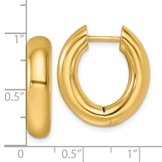 14k Yellow Gold Hinged Oval Hoop Huggie Earrings