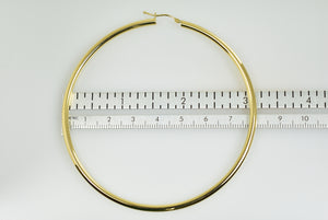 14K Yellow Gold 80mm x 3mm Extra Large Giant Gigantic Big Lightweight Round Classic Hoop Earrings