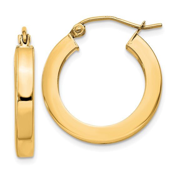 10k Yellow Gold  19mm x 3mm Square Tube Classic Round Hoop Earrings
