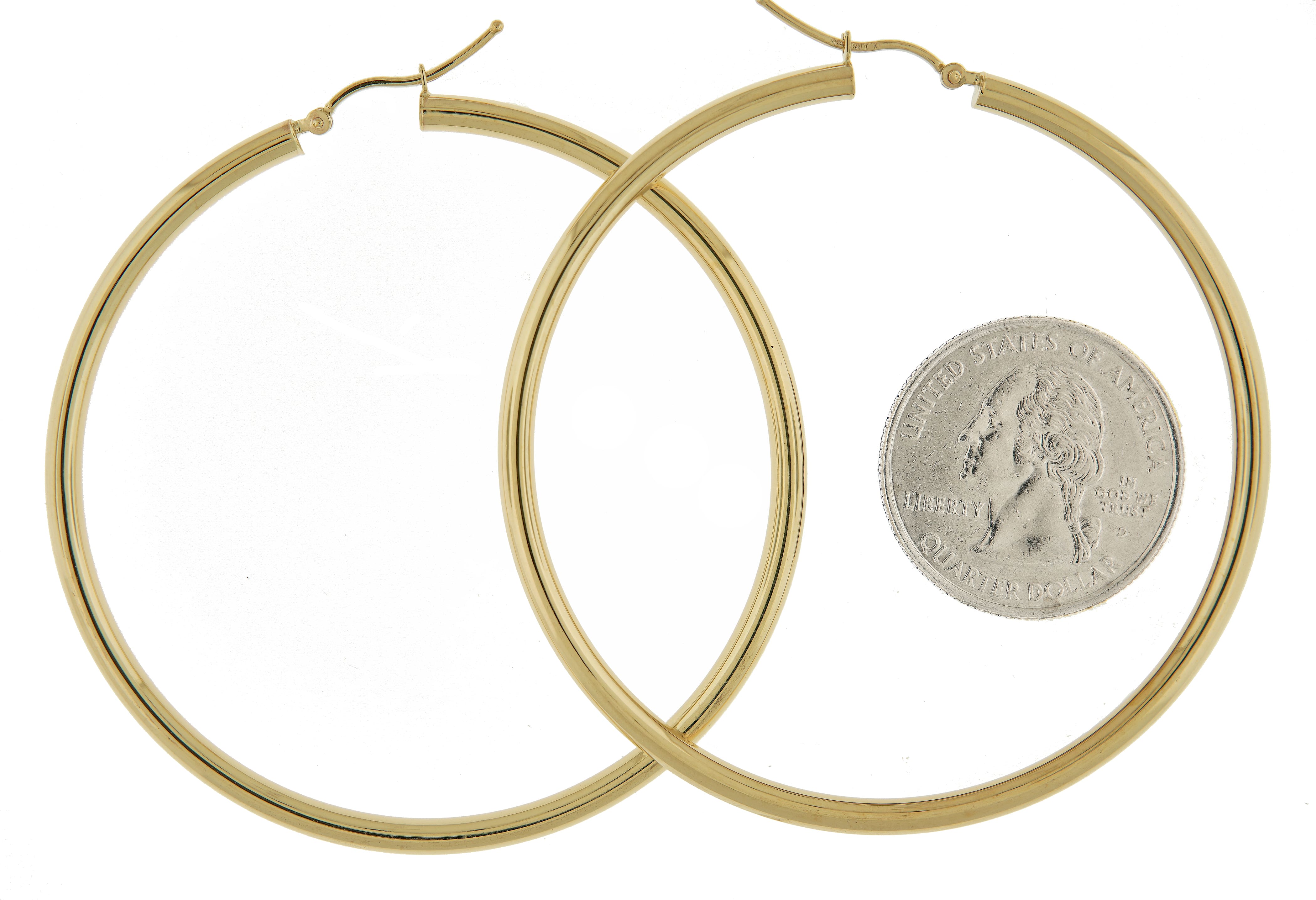 10K Yellow Gold 60mm x 3mm Classic Round Hoop Earrings