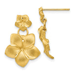 Load image into Gallery viewer, 14k Yellow Gold Plumeria Flower Post Drop Dangle Earrings
