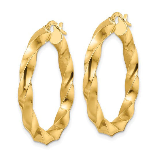 14k Yellow Gold Classic Twisted Spiral Round Hoop Earrings 33mm x 4mm