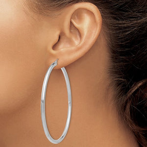14K White Gold 65mm x 3mm Classic Round Hoop Earrings