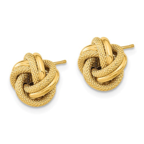 14k Yellow Gold 10mm Classic Love Knot Stud Post Earrings