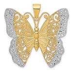 Lataa kuva Galleria-katseluun, 14k Yellow Gold Rhodium Butterfly Filigree Pendant Charm
