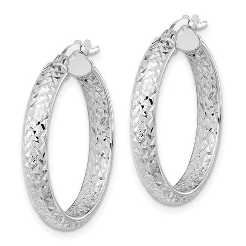 14k White Gold 25mm x 3.75mm Diamond Cut Inside Outside Round Hoop Earrings