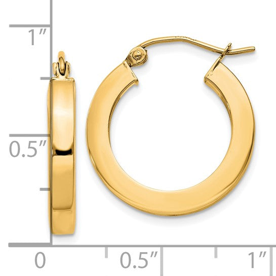 10k Yellow Gold  19mm x 3mm Square Tube Classic Round Hoop Earrings