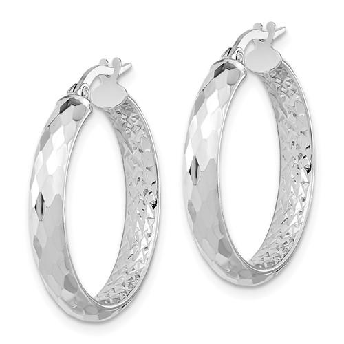 14k White Gold 25mm x 3.75mm Diamond Cut Inside Outside Round Hoop Earrings