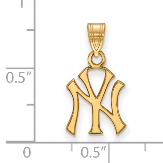 14k 10k Yellow White Gold or Sterling Silver New York Yankees LogoArt Licensed Major League Baseball MLB Pendant Charm 19mm x 10mm