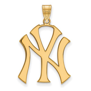 14k 10k Yellow White Gold or Sterling Silver New York Yankees LogoArt Licensed Major League Baseball MLB Pendant Charm 31mm x 21mm