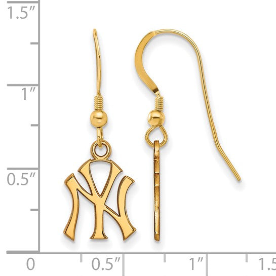 Sterling Silver Gold Plated New York Yankees LogoArt Licensed Major League Baseball MLB Dangle Earrings