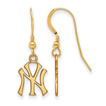 Lataa kuva Galleria-katseluun, Sterling Silver Gold Plated New York Yankees LogoArt Licensed Major League Baseball MLB Dangle Earrings
