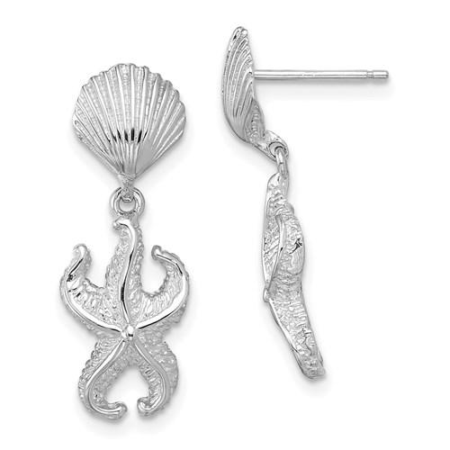 14k White Gold Seashell Starfish Clam Scallop Shell Dangle Earrings