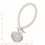 Load image into Gallery viewer, Sterling Silver Puffy Filigree Floral Heart Toggle Bracelet 7.75 inches

