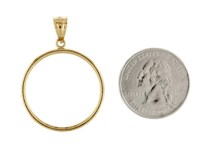 14K Yellow Gold Holds 27mm x 2.2mm Coins or American Eagle 1/2 oz ounce South African Krugerrand 1/2 oz ounce Coin Holder Tab Back Frame Pendant