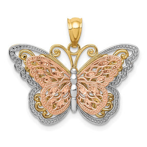14K Rose Gold and 14K Yellow Gold with Rhodium Butterfly Pendant Charm