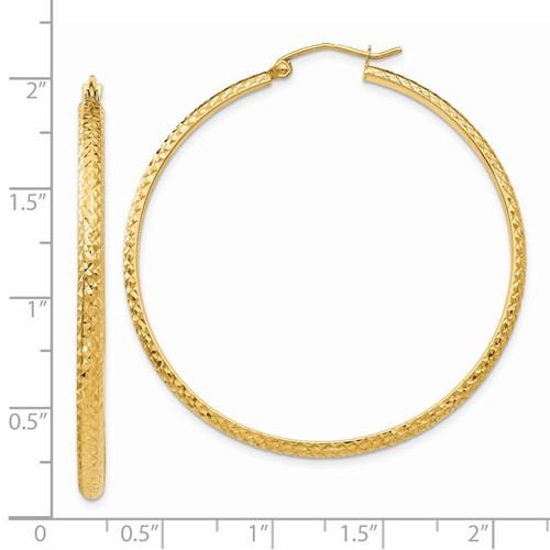 14k Yellow Gold 45mm x 2.5mm Diamond Cut Round Hoop Earrings