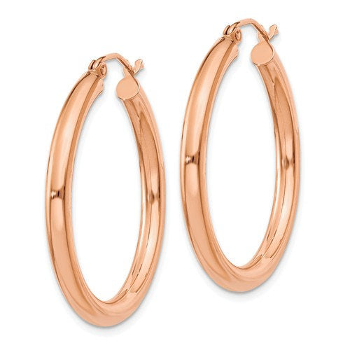 14K Rose Gold 30mm x 3mm Classic Round Hoop Earrings