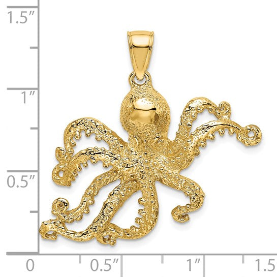 14k Yellow Gold Octopus Pendant Charm