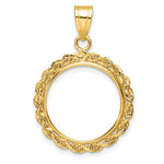 Afbeelding in Gallery-weergave laden, 14K Yellow Gold 1/10 oz One Tenth Ounce American Eagle Coin Holder Prong Bezel Rope Edge Pendant Charm for 16.5mm x 1.3mm Coins
