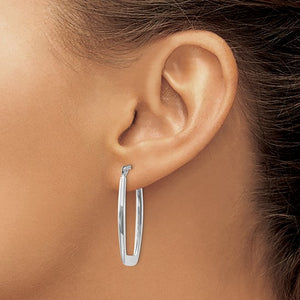 14k White Gold Modern Contemporary Rectangle Hoop Earrings