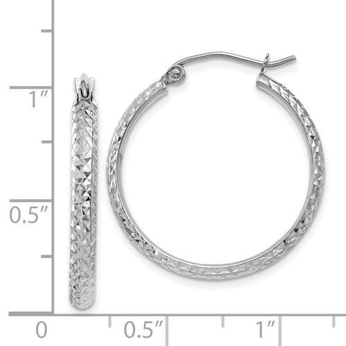 14k White Gold 24mm x 2.5mm Diamond Cut Round Hoop Earrings