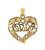 Charger l&#39;image dans la galerie, 14k Yellow Rose Gold and Rhodium Sister Heart Flowers Pendant Charm

