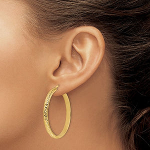 14K Yellow Gold 38mm x 4mm Diamond Cut Round Hoop Earrings