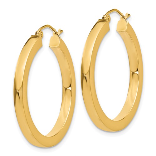 10k Yellow Gold 31mm x 3mm Classic Square Tube Round Hoop Earrings