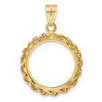 Lataa kuva Galleria-katseluun, 14K Yellow Gold 1/10 oz One Tenth Ounce American Eagle Coin Holder Prong Bezel Rope Edge Pendant Charm for 16.5mm x 1.3mm Coins
