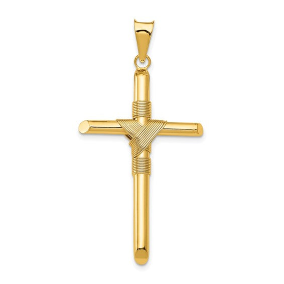 14k Yellow Gold Cross Polished 3D Hollow Pendant Charm 46mm x 23mm