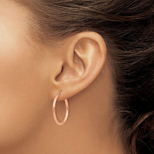 10k Rose Gold Classic Round Hoop Earrings 25mm x 2mm
